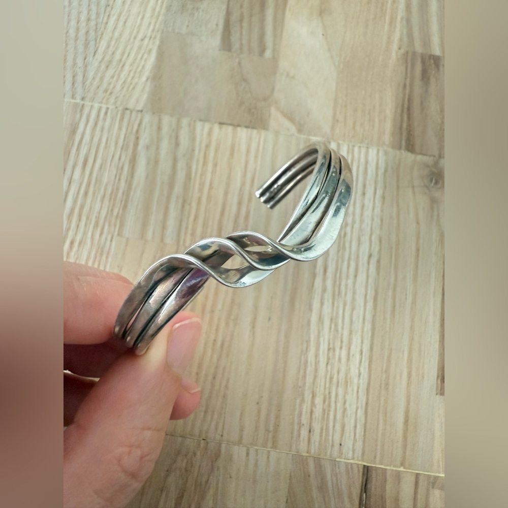 925 Sterling silver triple twisted open cuff bracelet